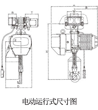龙升1吨悬挂固定式单链单速环链电动葫芦尺寸图